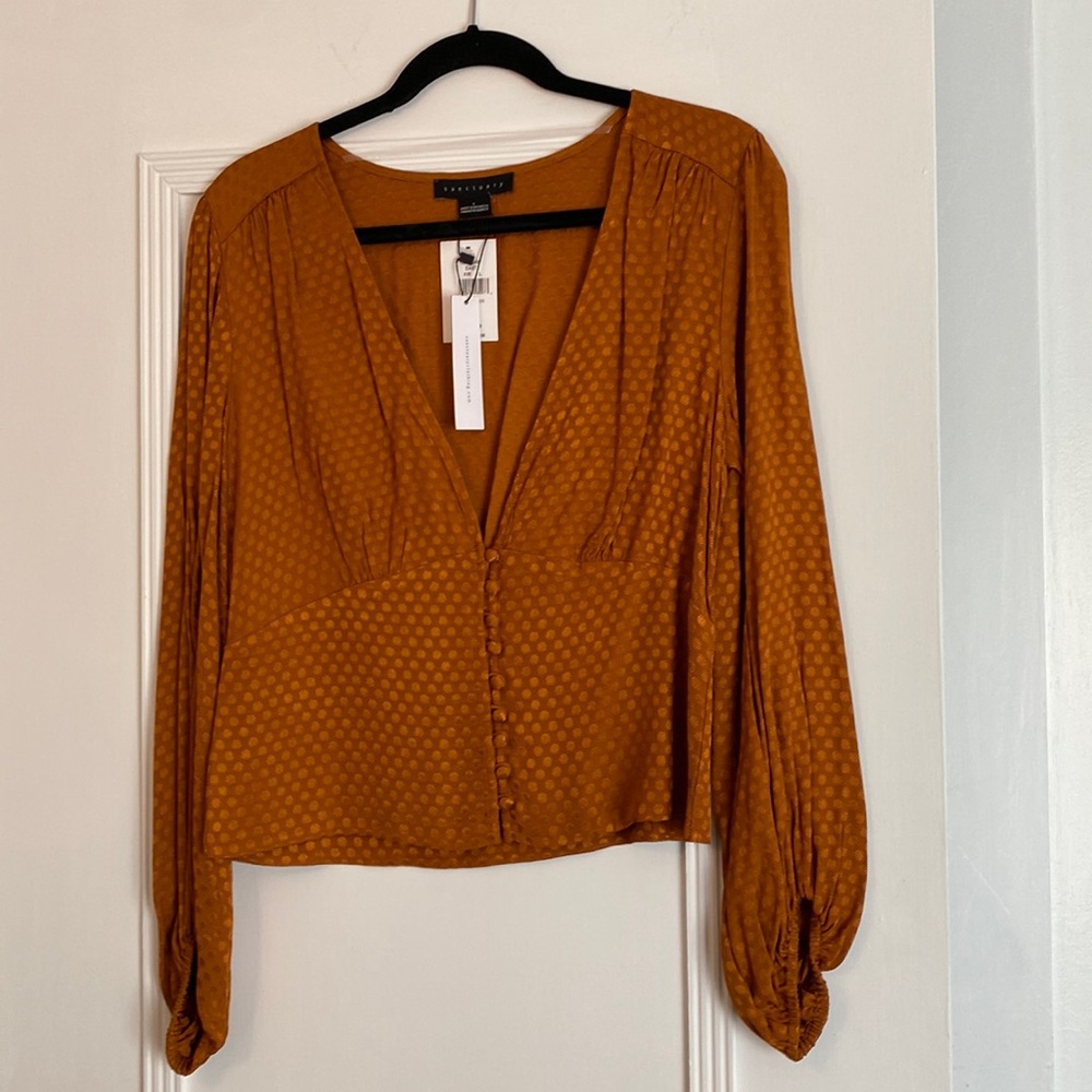 Sanctuary puff sleeve cropped deep v blouse